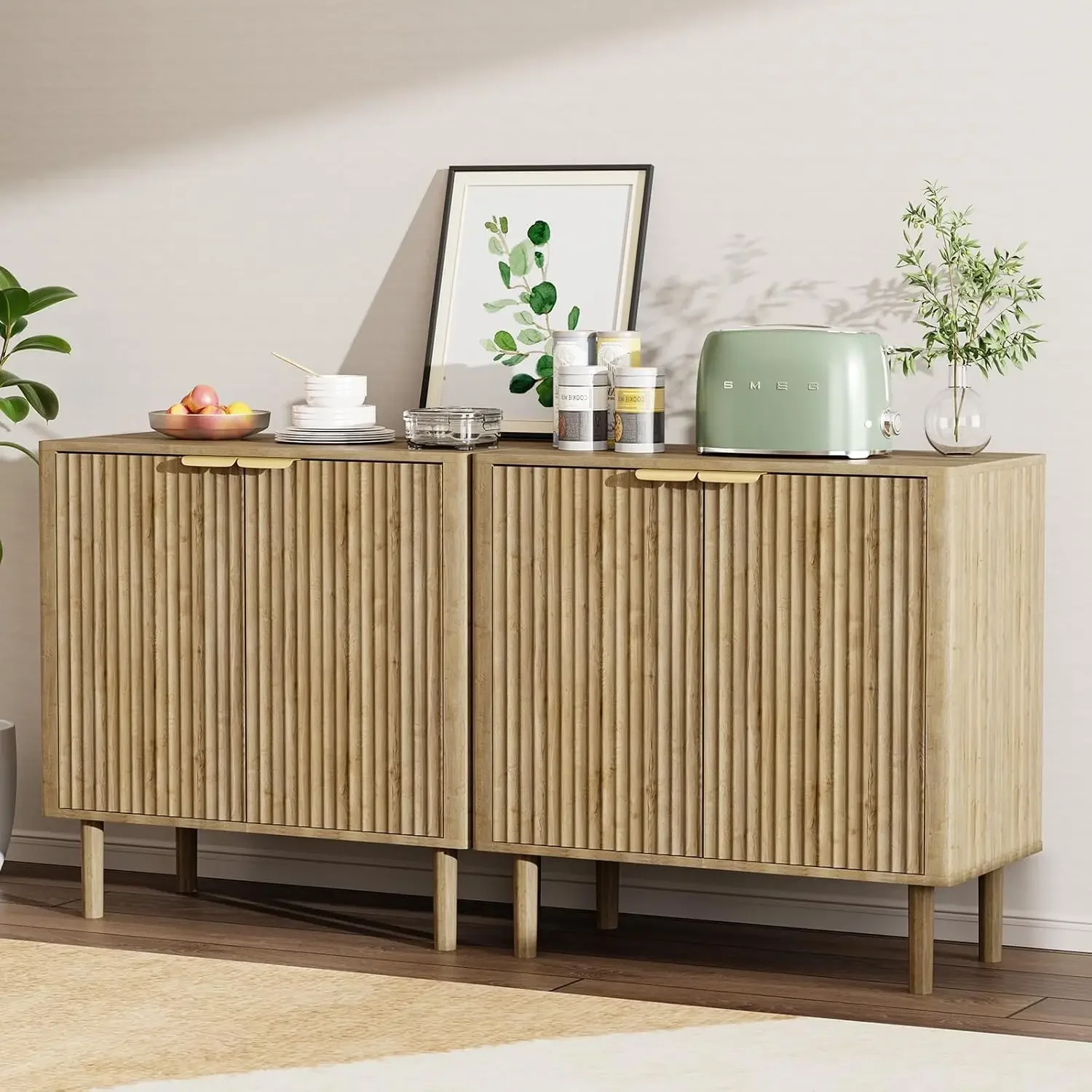 

Sideboard Buffet Cabinet with Storage, Modern Fluted Accent Credenza with Doors & Adjustable Shelves, Wood Coffee Bar Console Ta