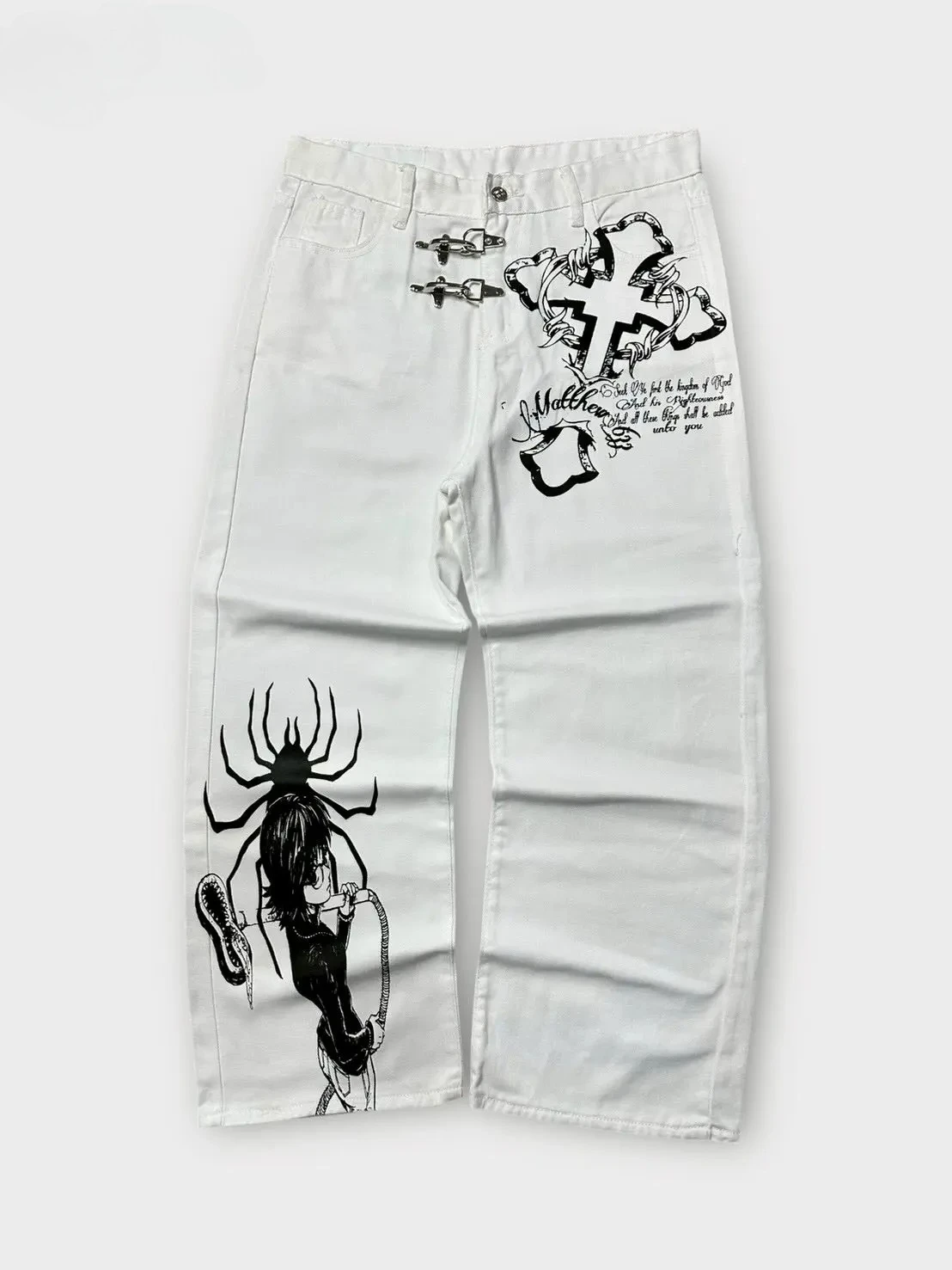 

Y2K Gothic Print Baggy Jeans Unisex Harajuku Streetwear Wide Leg Denim Pants Spider Graphic Hip Hop Loose Fit