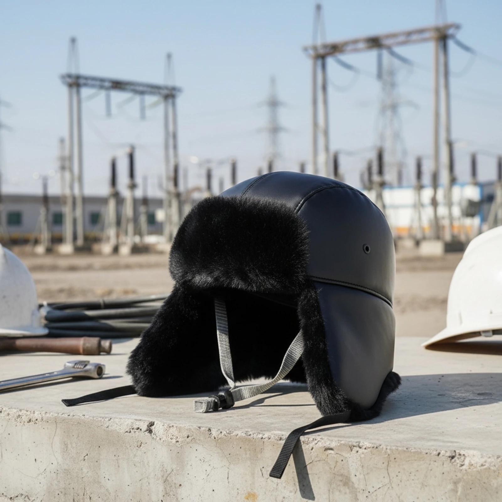 Winter Hard Hat Warm Cold-Weather Work Helmet with Furry Sporty Winter Safety Helmet with Ear Flaps Padded Safeguarding