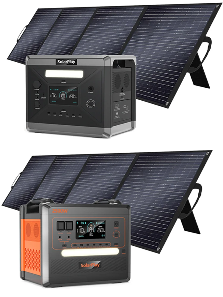 Solargenerator 2160WH 2304WH Langlebiges tragbares LiFePO4-Kraftwerk und 200-W-Solarpanel für Heimcamper bis zu 2400 W Ausgang