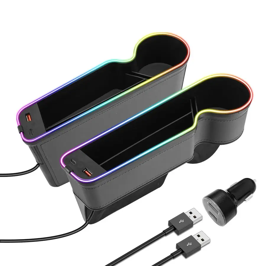 

Color Led Car Seat Gap Organizer with 56W Type C USB Charging Multifunctional Front Seat Organizer with Cup Holder Console Organ