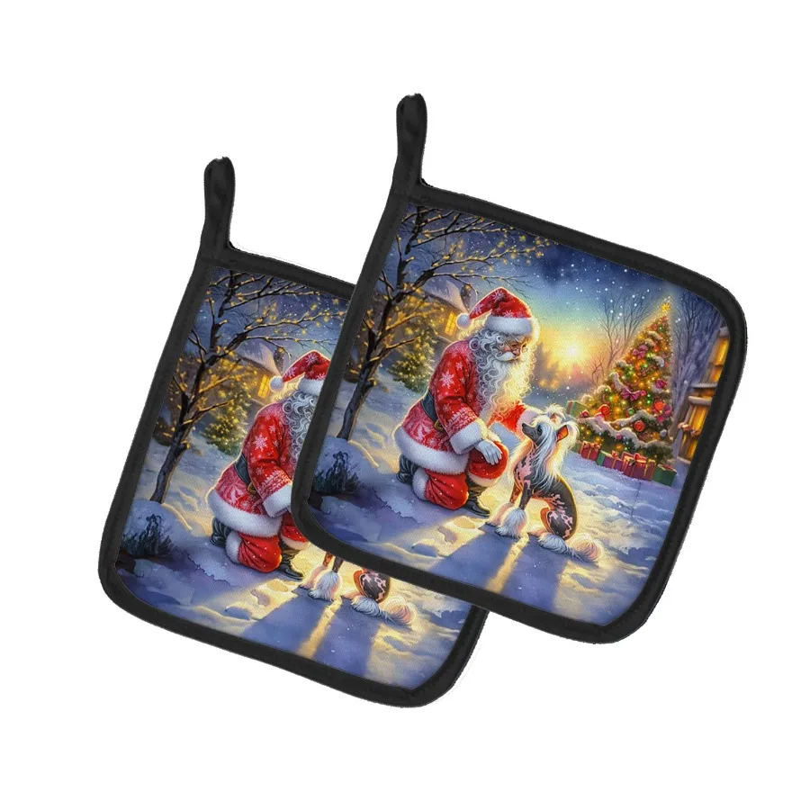 

Chinese Crested and Santa Claus Pair of Pot Holders Kitchen Heat Resistant Pot Holders Sets Oven Hot Pads for Cooking Baking BB