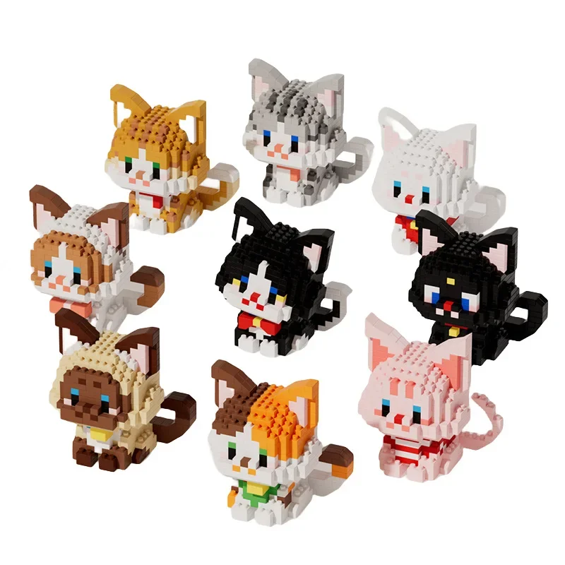 Katzen Mikro Bausteine Kawaii 3d Modell siamesische Ragdoll haarlose Katze Moc Tier Mini Ziegel Figur Spielzeug für Weihnachts geschenk