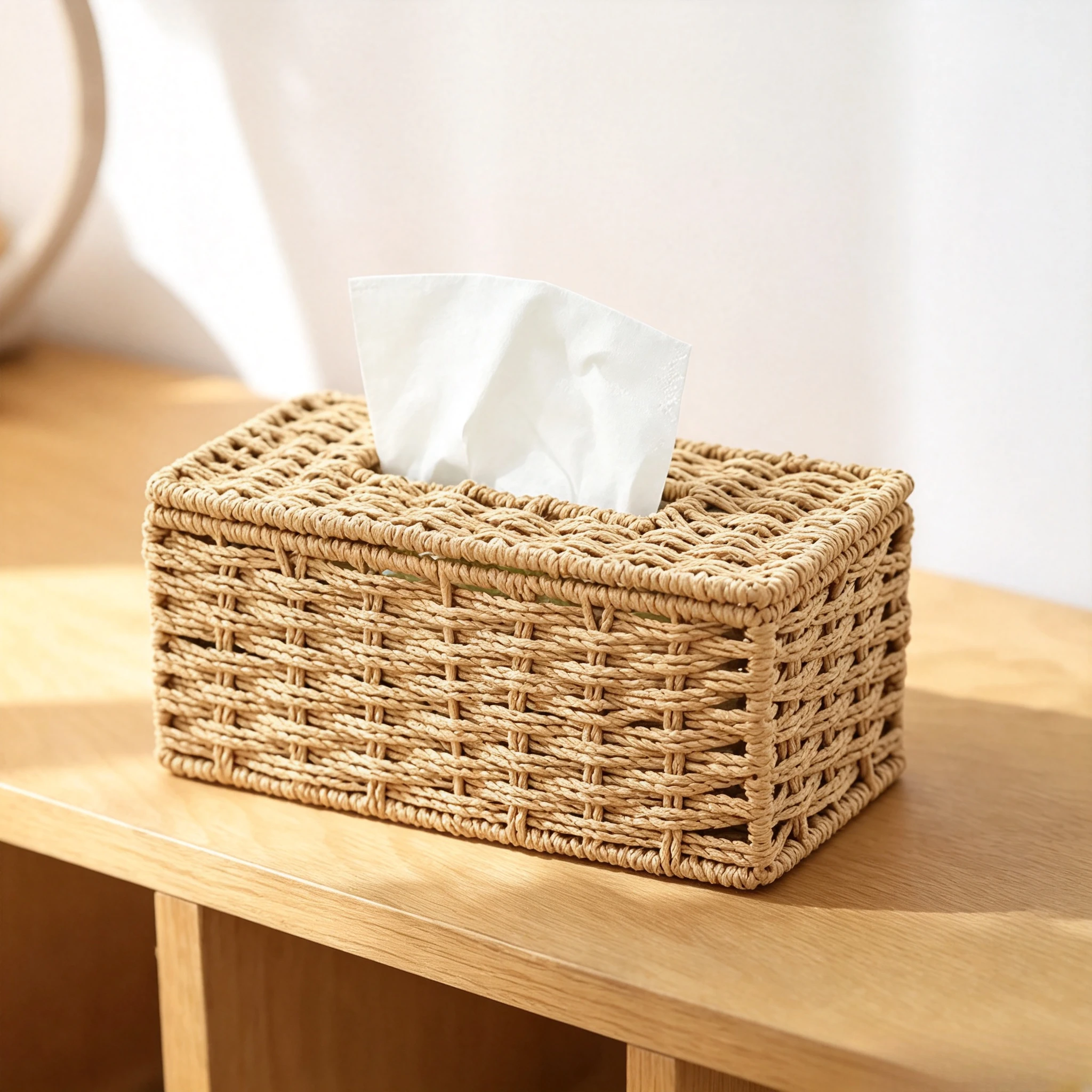 Woven Rattan Tissue Box Cover Bohemian Style Home Car Tabletop Decorative Storage Holder, Customized