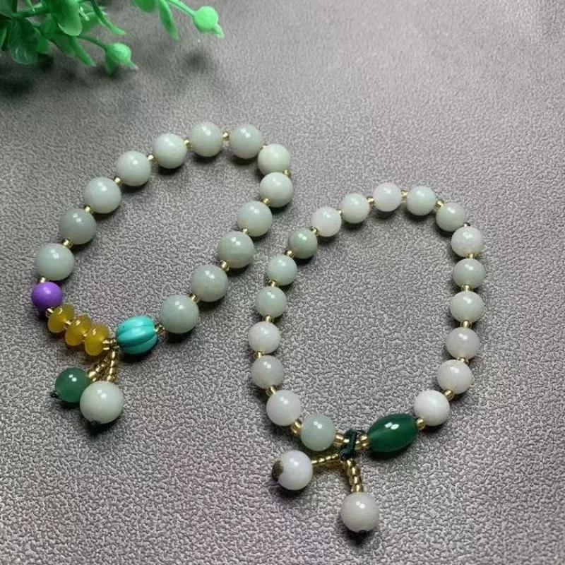 

Golden Silk Jade She Taicui Round Bead Oil Green Ribbon Accessories Women's Bracelet