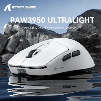Attack Shark R6 Lightweight Wireless Gaming Mouse, PAW 3950Max Sensor Computer Mouse with Nordic 52480, 8KHz Polling 1