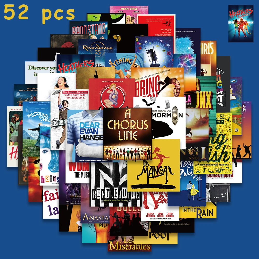 50pcs Music Poster Sticker Retro Fashion Decal For Phone Laptop Diary Scrapbook Magazine Backpack DIY Decoration Sticker
