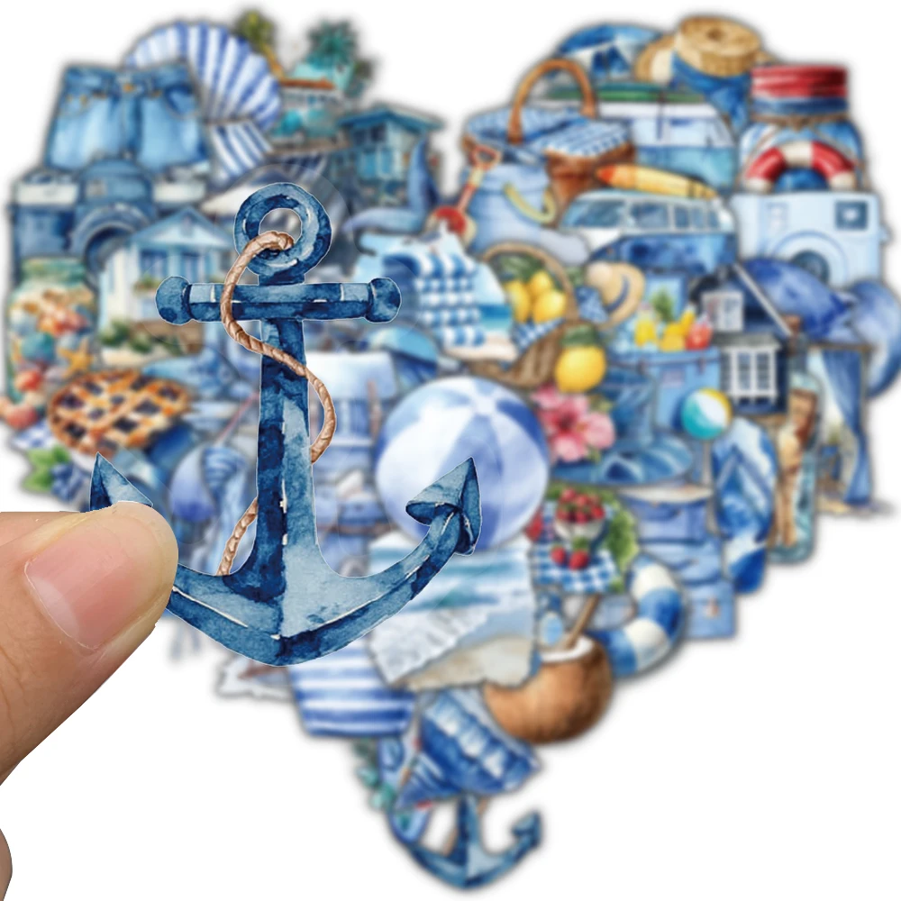 50PCS Summer Beach Blue Theme Stickers Nostalgia Harajuku Home Luggage Stationery Cartoon Notebook Guitar Skateboard Sticker
