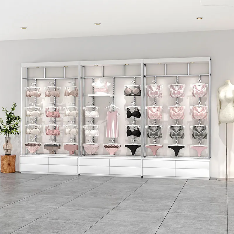 Underwear store display cabinet shelves, bra underwear display shelves, floor to ceiling high-end adjustable with lights