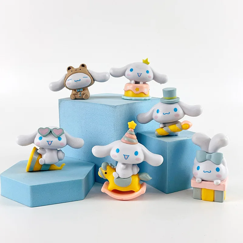 Figuras de Anime Sanrio Cinnamoroll Hello Kitty, caja ciega de la serie Party, colección de mesa de PVC, decoración, regalos misteriosos, 6 uds.