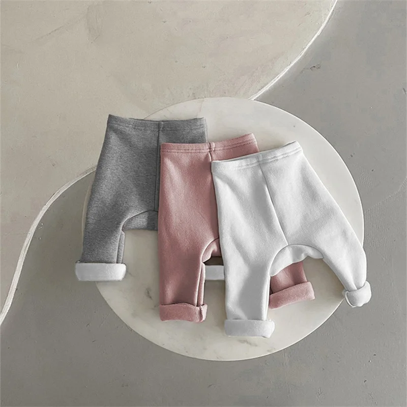 Children\'s Pants Winter Boys Fleece Pants Solid Color Warm Pants Girls Baby Thickening Leggings Children\'s Clothing