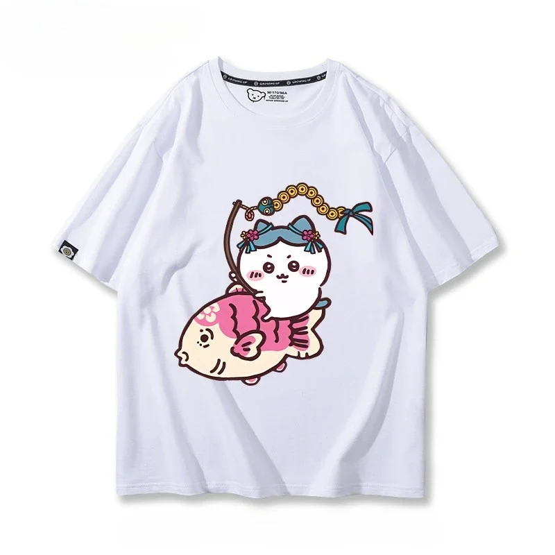 Chiikawa Anime Ji-i Koi Lotus Graphic T-shirt Unisex Loose Cotton Short Sleeve Summer Kawaii Cartoon Couple Tee
