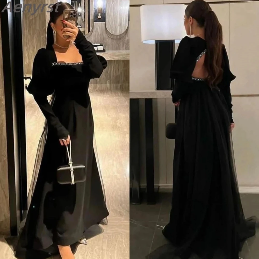 

Aenyrst Elegant Prom Dress High Quality Square A-line Anke Length Evening Dresses Tulle Backless Satin Formal Ocassion Gowns
