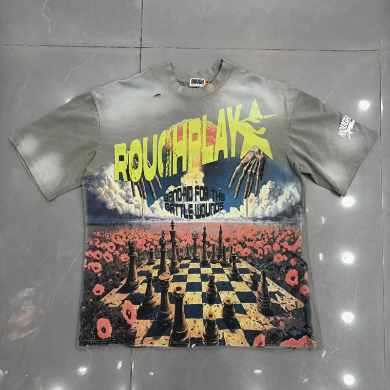 New Rough Play T Shirt High Quality Vintage Fashion Breathable Men's Letter Logo T-shirt Street Hip Hop Top Tee Fast Delivery