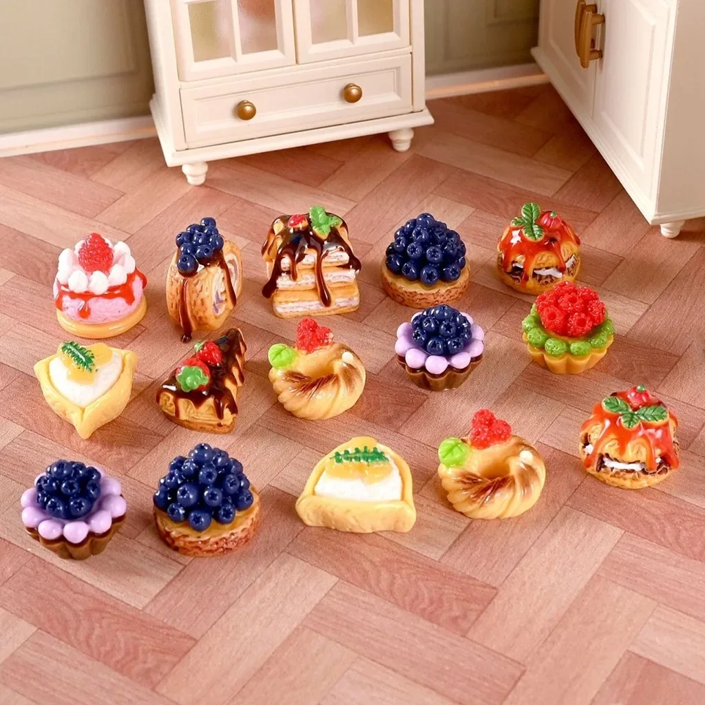 1/12 Scale 10PCS Dollhouse Mini Food Mini Cakes Pastries Afternoon Tea Set Doll Play Scene Decor Accessories