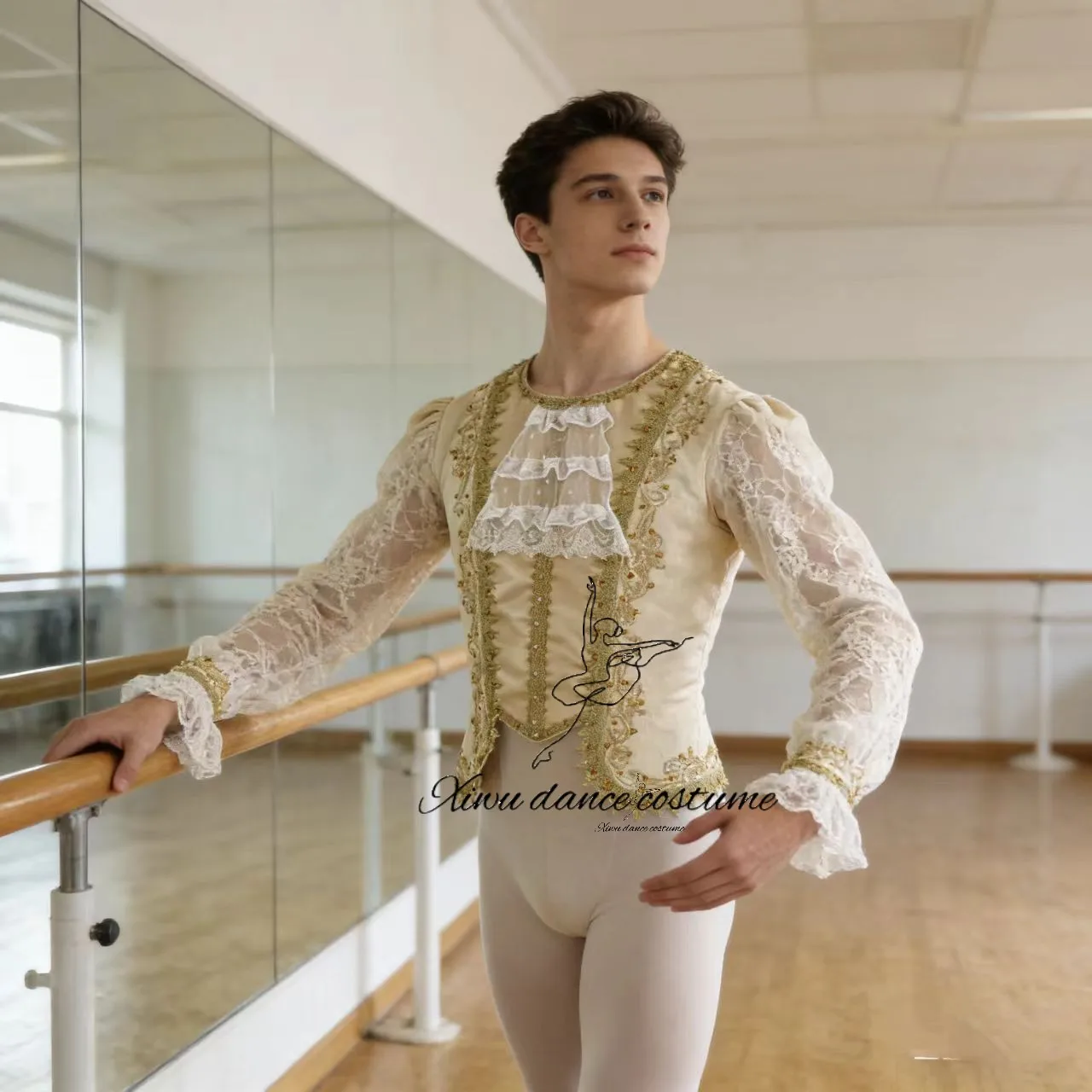 Nutcracker Prince Ballet Costume - Cream Men's Stage Jacket with Gold Embroidery