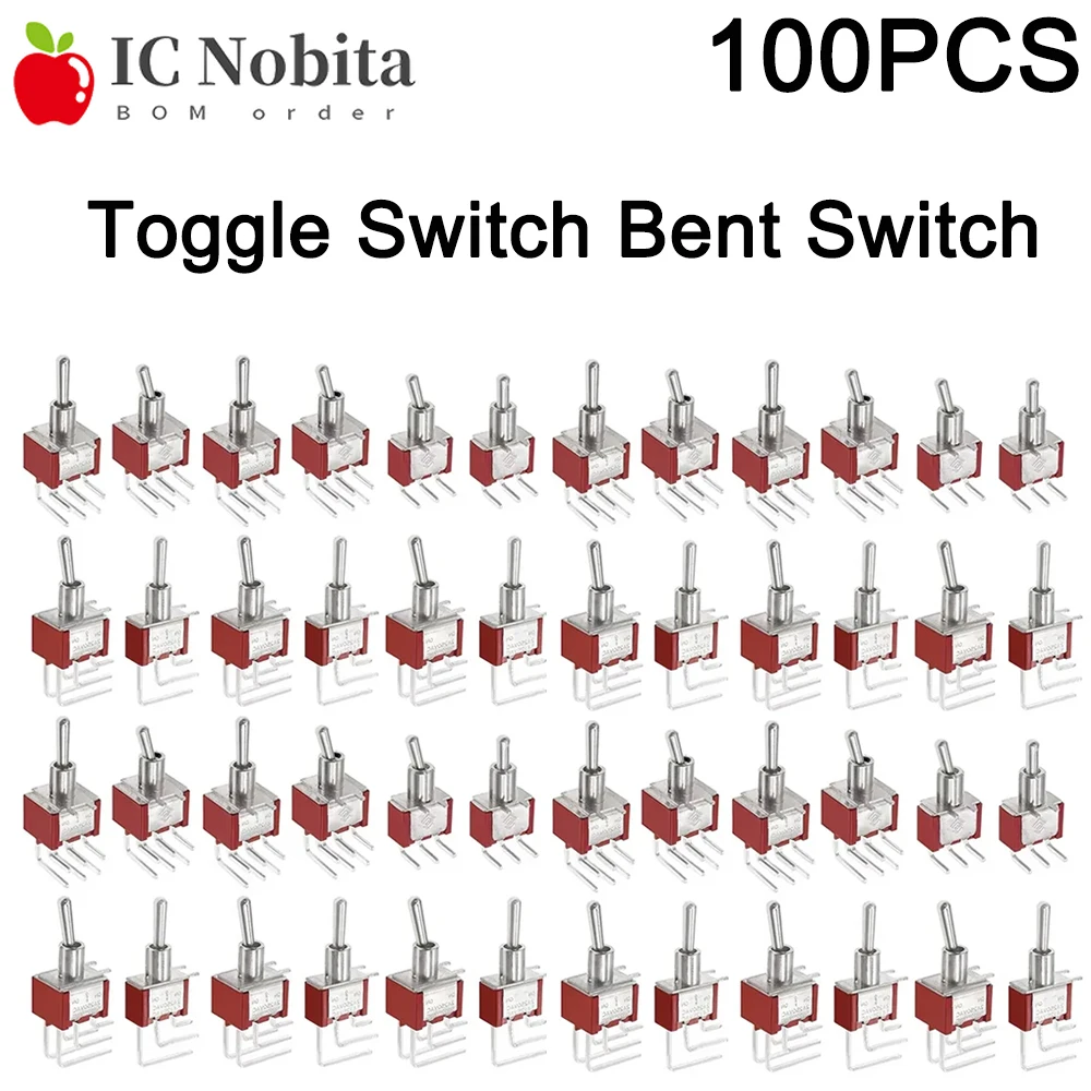 

100 шт. MTS-102/203 C4/C3 3-контактный 6-контактный тумблерный переключатель с изогнутыми выводами 2А 3А 10А 125/250В AC SPDT для монтажа на печатную плату, боковой изогнутый переключатель-тумблер 6 мм