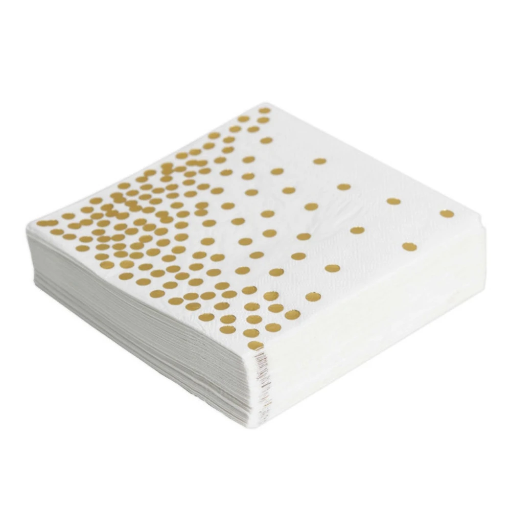 25Pcs Disposable Napkins Table Paper Towels Elegant White Foil Gold Dot Printed Tissue Birthday Party Decor Wedding Napkin