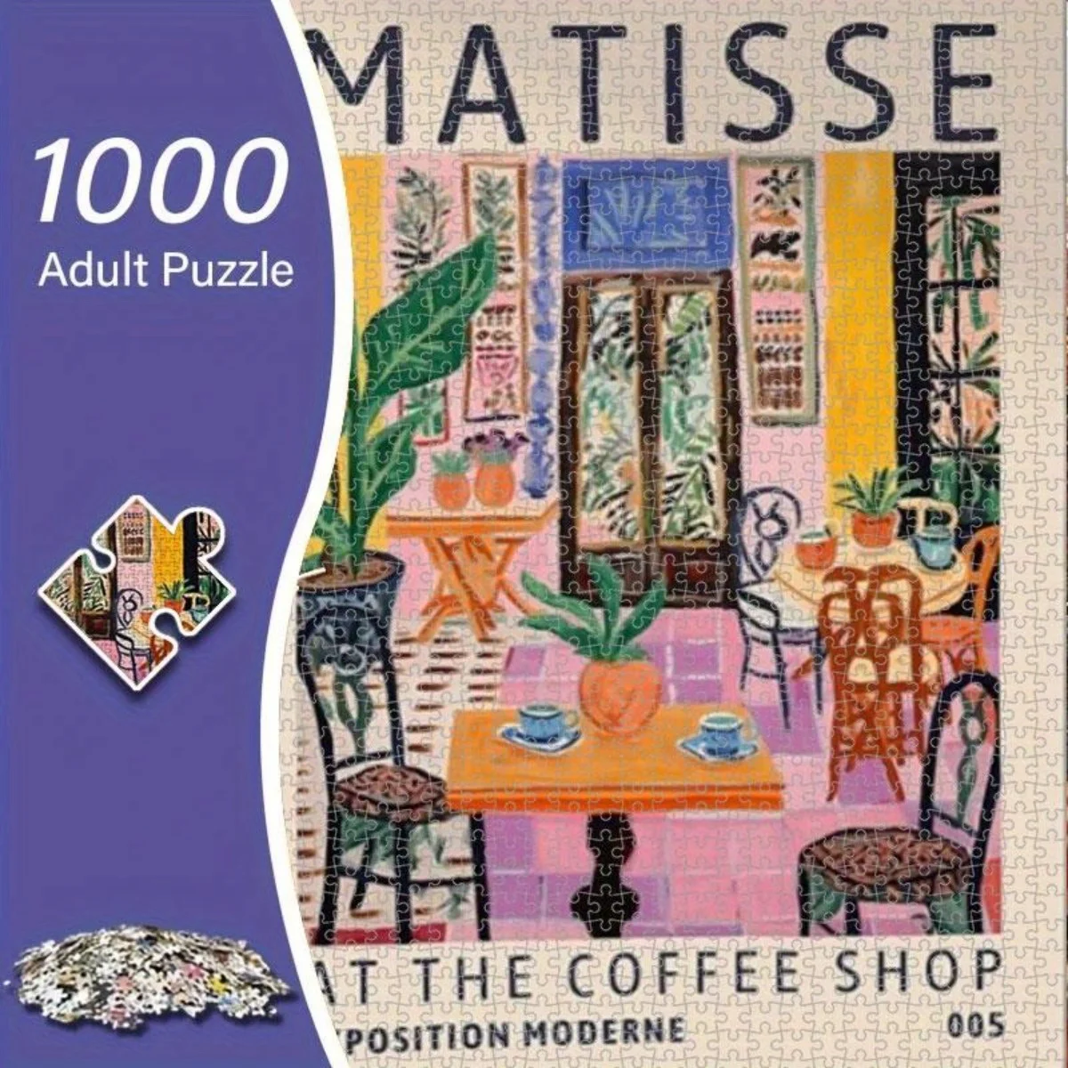 1000-teiliges Puzzle für Erwachsene – Anspruchsvolles DIY-Kunstpuzzle für Erwachsene und Familienspielabende, von Henri Matisse inspiriertes Vintage-Café
