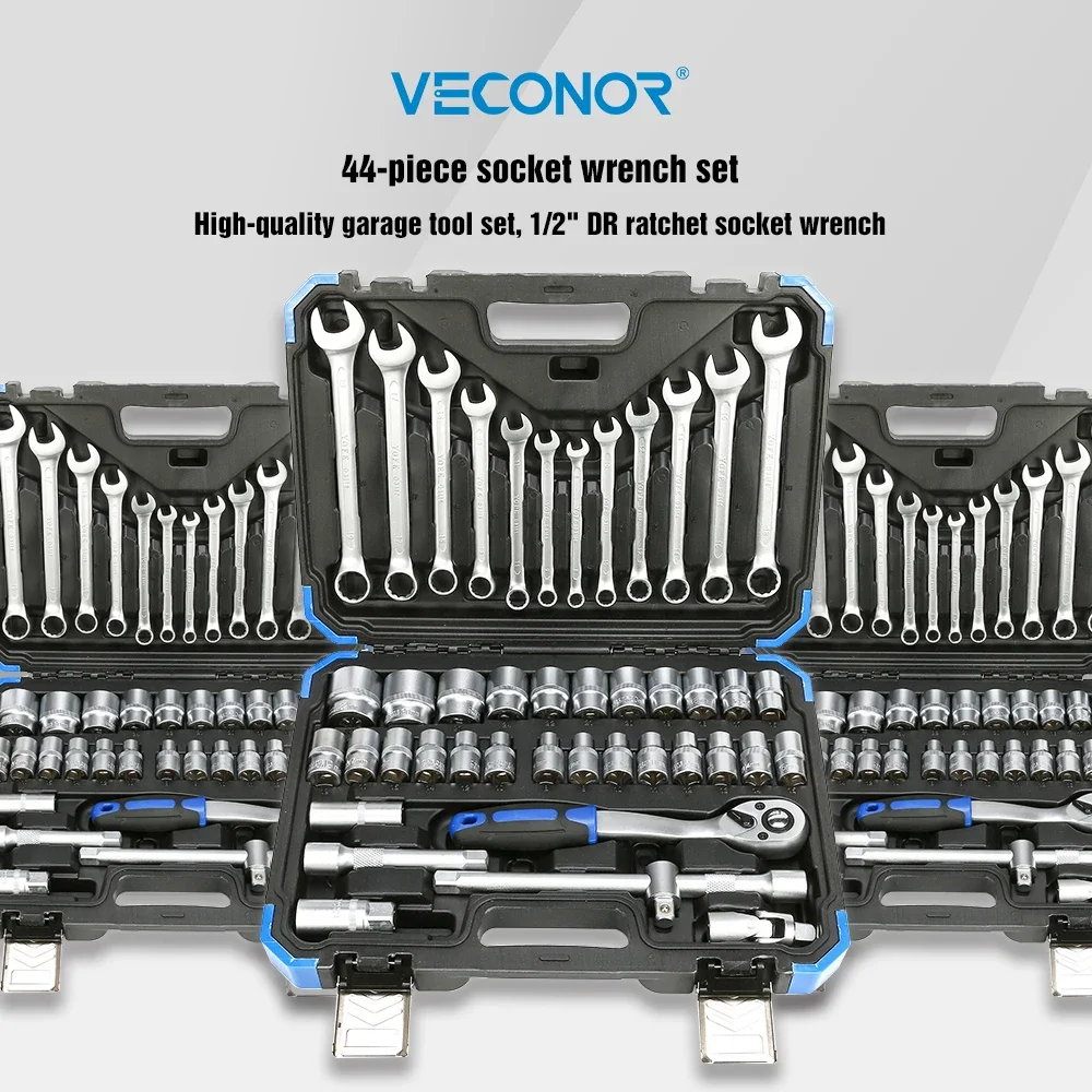 

44-Piece Combination Hand Tool Set of Socket Wrench Combination Wrench Flexible Adapter Extension Rod