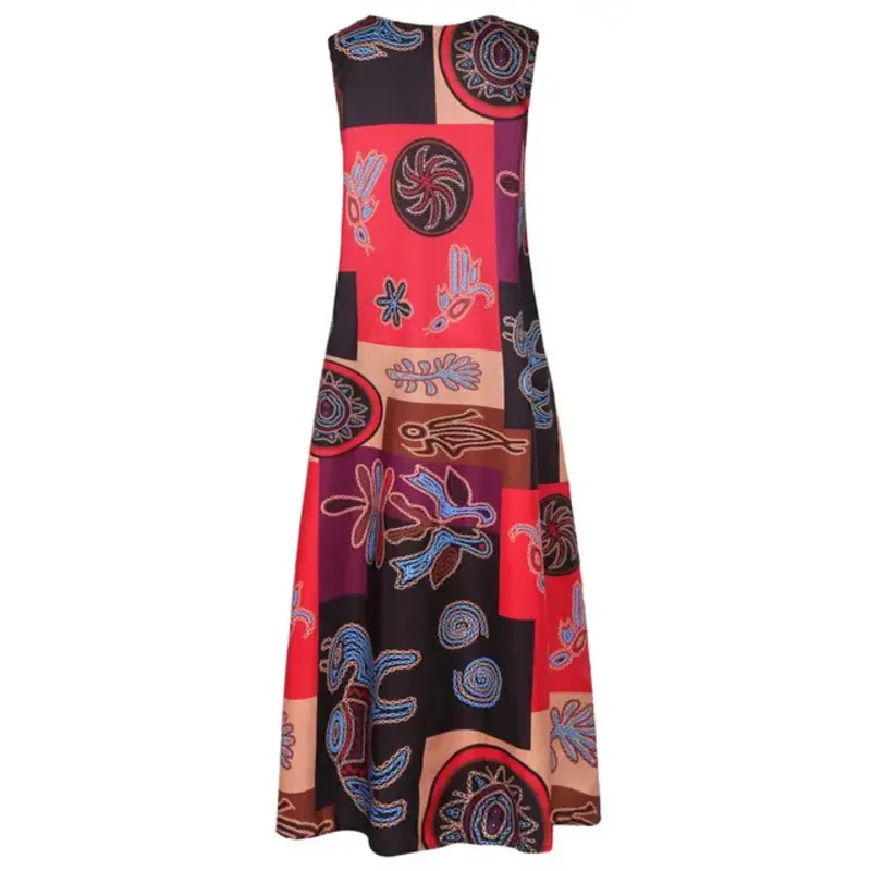 1 pcs/lot Women summer dress plus size print casual sleeveless vintage bohemian O-neck maxi long dress (good)