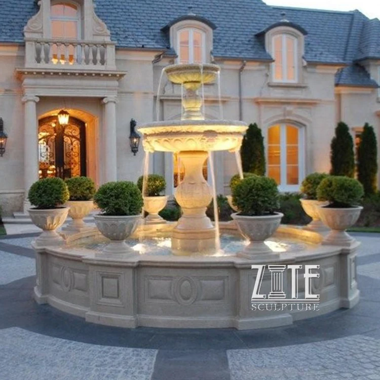 Hand Carved Garden Decorative Stone Water Fountain Bowl