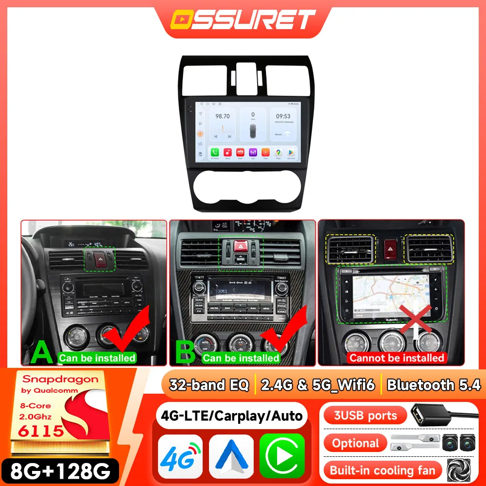 9-Zoll-Autoradio für Subaru Forester MK4 lmpreza XV Crosstrek 2012–2015 Autoradio GPS CarPlay Android Auto Stereo Android 4G