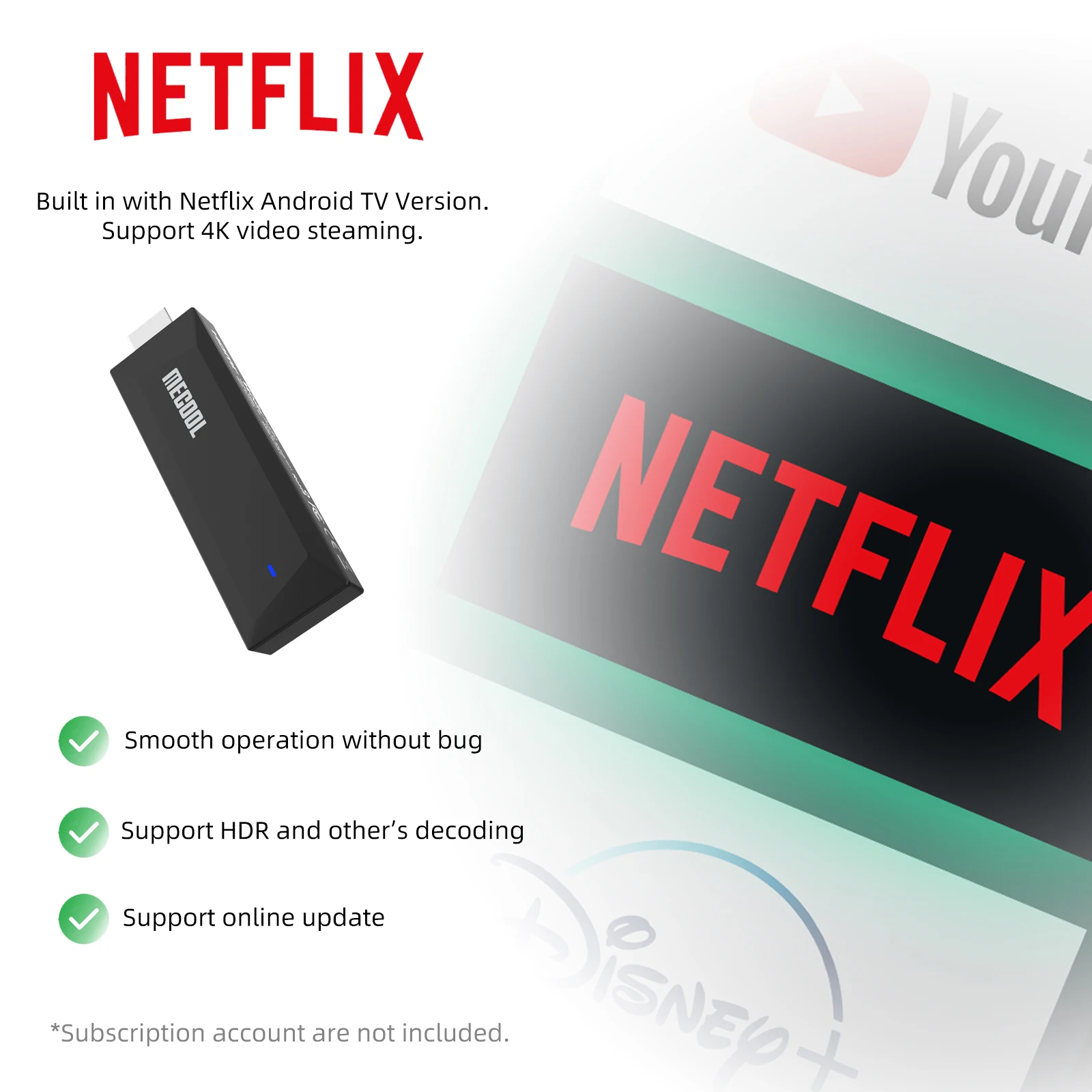 MECOOL MEgo1 4K TVStick 2025 مع مشغل تبخير Google المعتمد Netflix 4K AI SR/PQ 2+8G RTD 1325 HDR10+ WiFi 2.4G/5G BT5.0