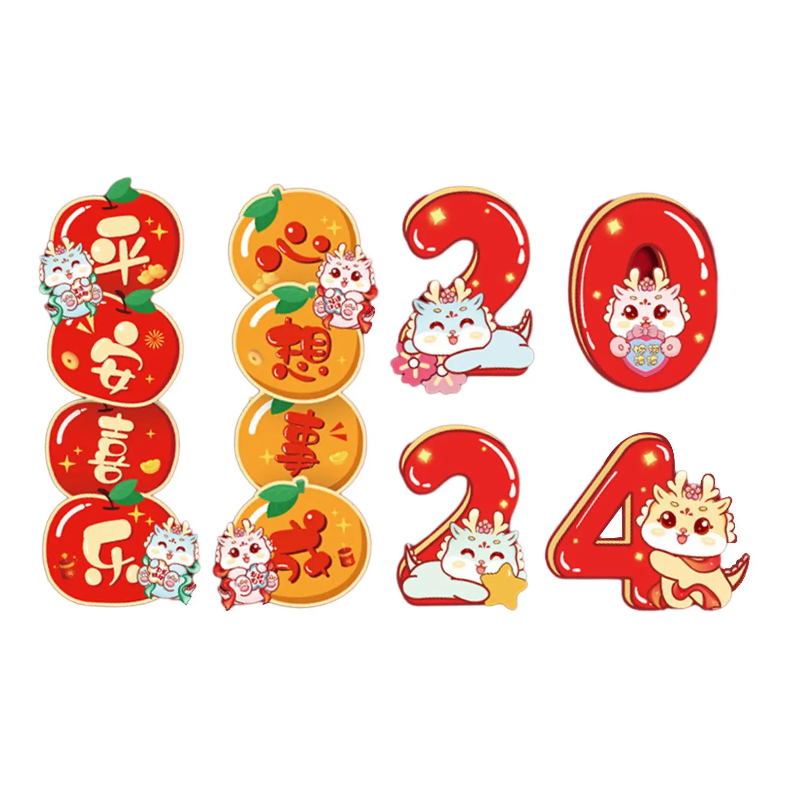 6x 2024 Chinese New Year Refrigerator Fridge Cartoon Ornament for Festival Party