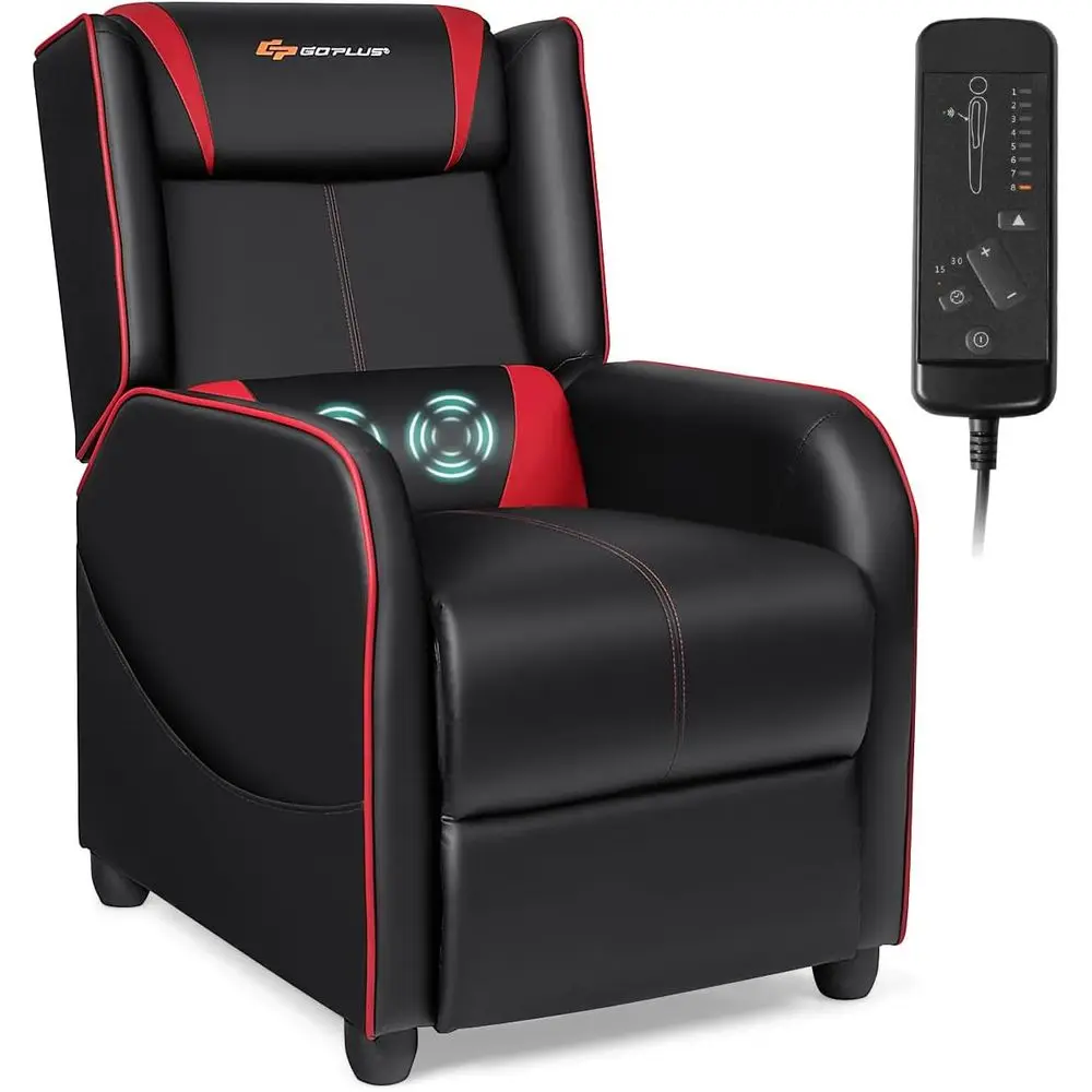 Ergonomic PU Leather Gaming Recliner with Footrest, Adjustable Living Room Recliner for Home Theater (Red)