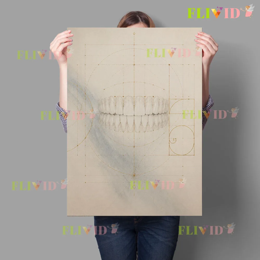 Abstract Orthodontic Dental Canvas Wall Art, Golden Geometry Teeth Alignment Poster, Modern Medical Artwork for Dentist Office