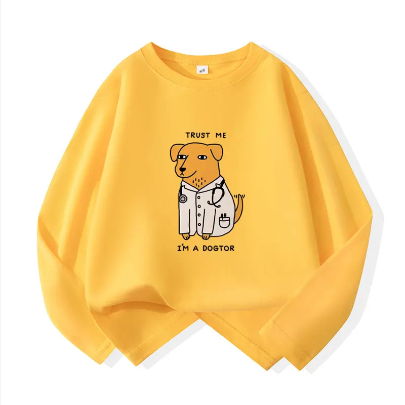 2-12 سنة القطن الفتيان تي شيرت الكرتون تيز 2025 الخريف بلايز الاطفال عادية الكورية طبيب الكلب طباعة طفل الفتيان طويلة الأكمام بلايز