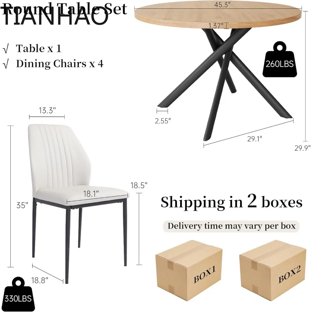 45.3 Inch Round Dining Table Set for 4, Mid Century Modern Small Kitchen Coffee Set for Dining Room Kitchen Apartment