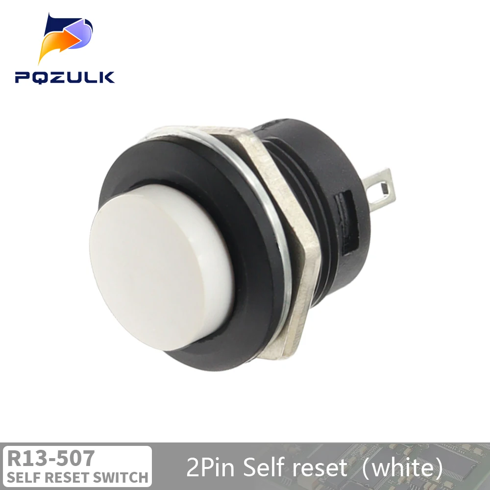 6PCS Momentary Push Button Switch 16mm Momentary 6A/125VAC 3A/250VAC Runde Schalter R13-507 SCHWARZ ROT GRÜN WEIß BLAU GELB