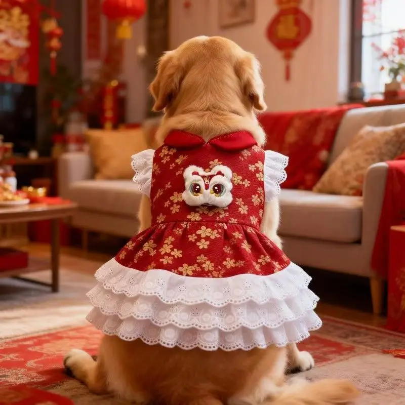 

New Year Dog Costume Dress Poodle Schnauzer Border Collie Samoyed Husky Labrador Golden Retriever Clothing Big Pet Apparel Skirt