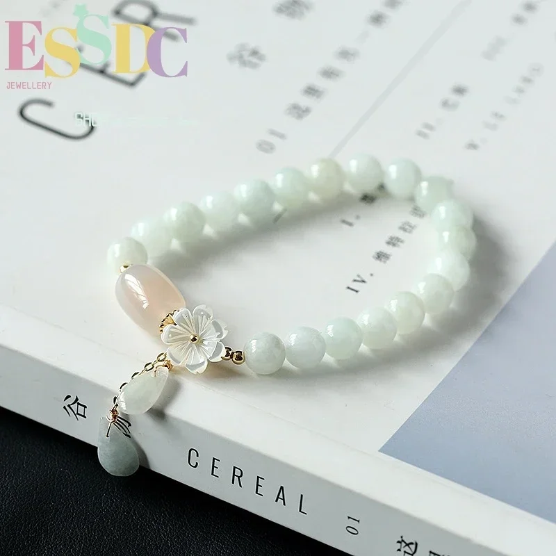 Original Design Natural Emerald Luxury Bracelet Shell Flower Water Drop Women Elegant Jewelry