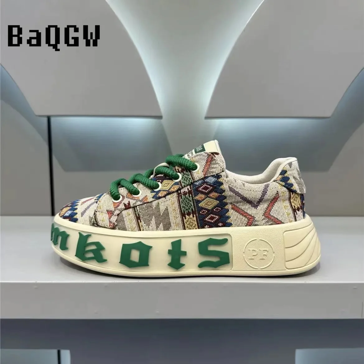 

Chunky Sneaker Men Designer Canvas Shoes Fashion Casual Color Block Letter Print Breathable Height Increased Flat Platform Shoes