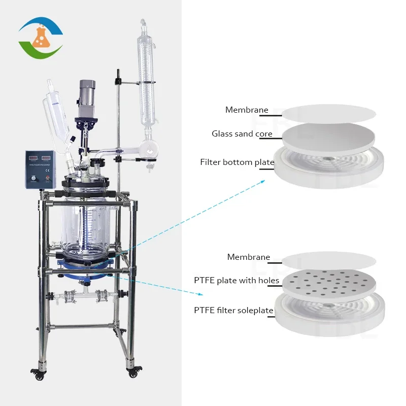 10L 20L 50L 100L 150L Laboratory Chemical Reactor Jacketed Double Layer Glass Reactor with Filter Plate