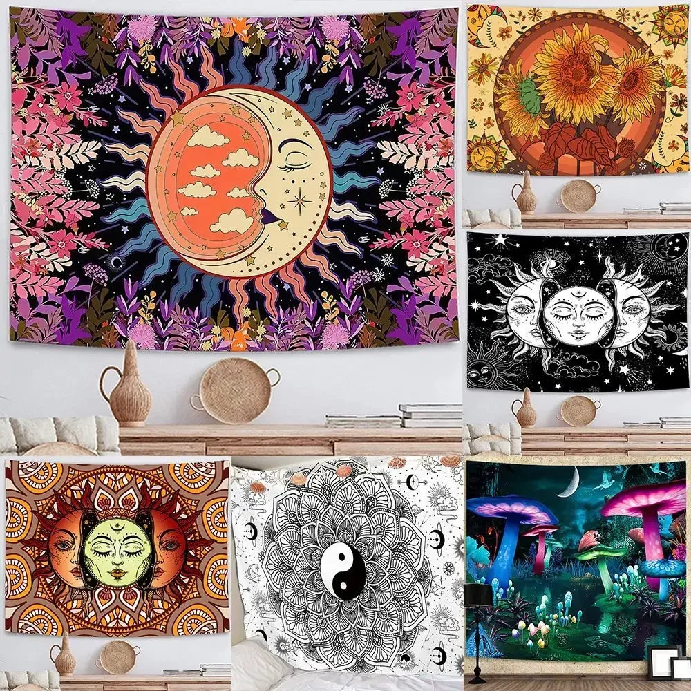 

India Mandala Tapestry Boho Decor Wall Cloth Hippie Butterfly Life Tree Blanket Mushroom Sun Moon Wall Carpet