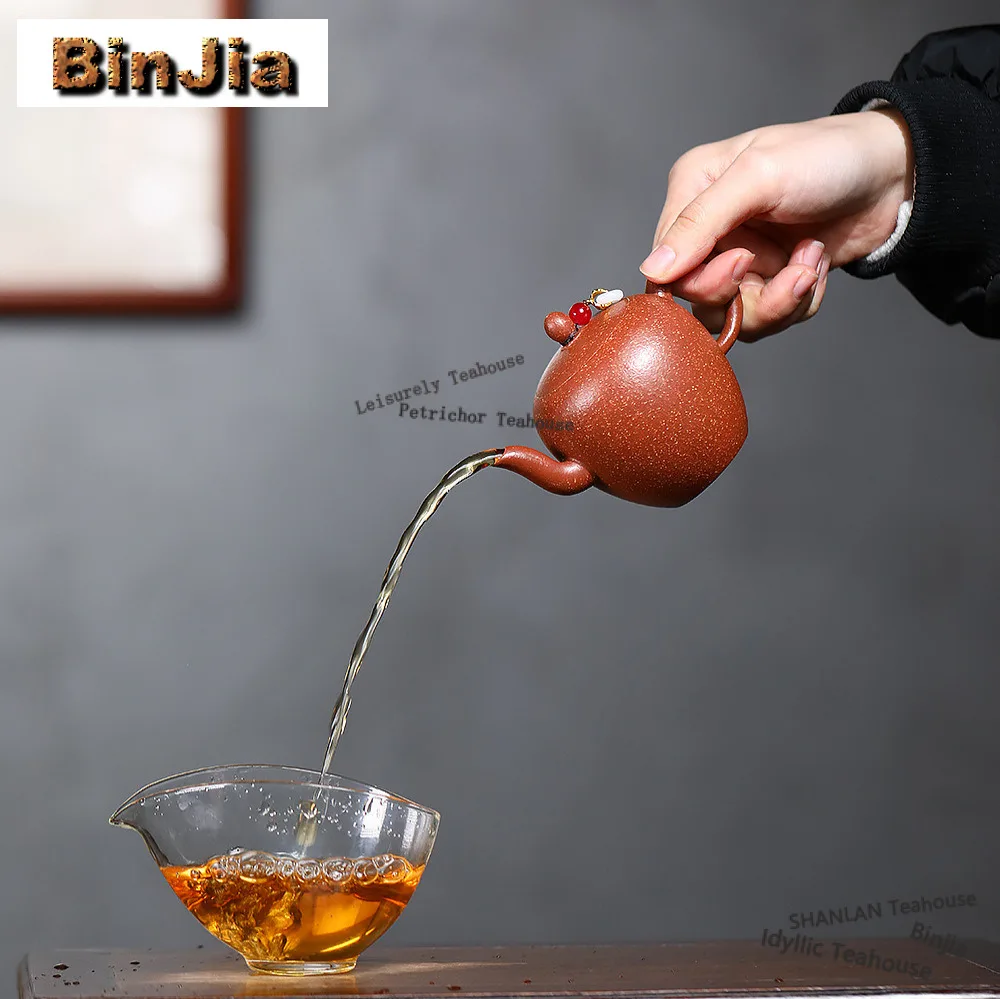 180ml Aesthetic Yixing Purple Clay Teapots Handmade Beauty Shoulder Pot Raw Ore Downhill Coarse Sand Mud Kettle Zisha Tea Set