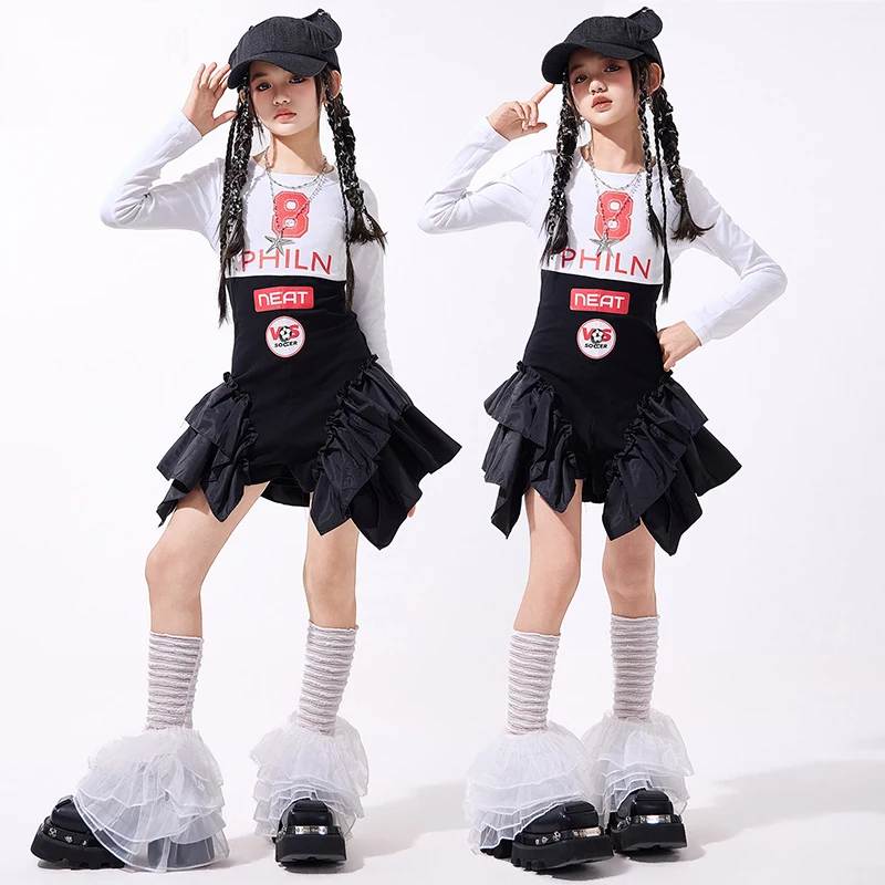

Белый, черный джазовый танцевальный костюм для девочек, одежда для выступлений черлидинга, сценический наряд Kpop, детская модная уличная одежда AMY3160