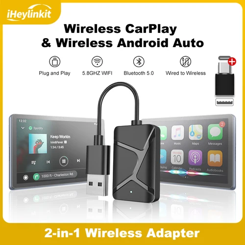 Imagen 1 del producto Adaptador iHeylinkit inalámbrico CarPlay Android Auto 2 en 1 Mini caja inteligente Plug And Play WiFi conexión rápida Universal para modelo de coche 98%
