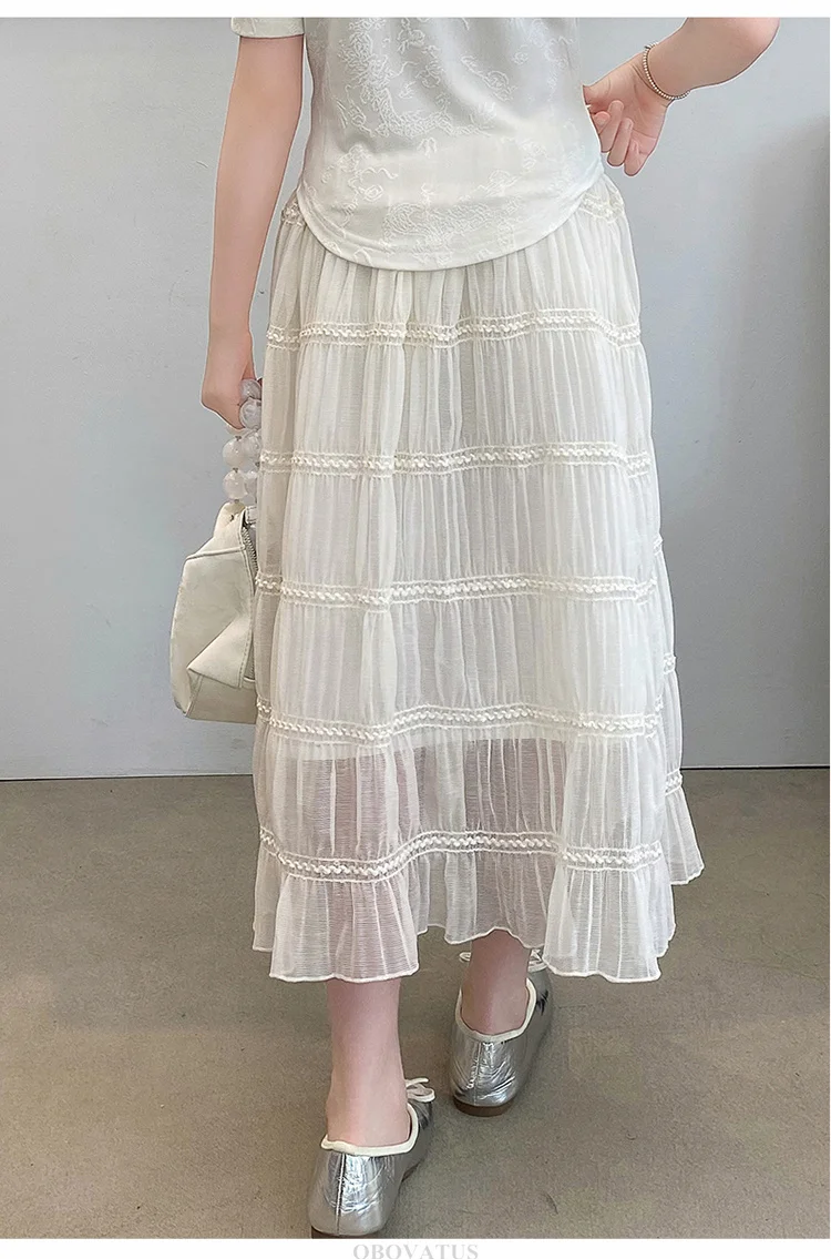 Langer weißer Spitzenrock für Mädchen, Teenager-Sommer-Tierock, Kinderkleidung mit hoher Taille, einfarbige Sommeroutfits für Kinder 5 7 9 13 14 – Detail 8