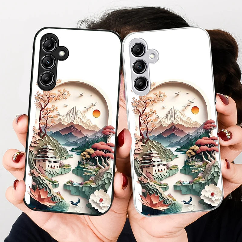 Trees and House Scenery for Samsung Galaxy A01 02 03 Core A04 A14 4G A13 54 34 31 20 25 23 22 5G S21 Ultra S20 glass phone case