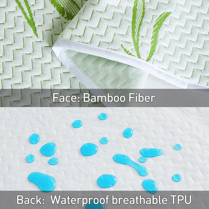 Bamboo Fiber Jacquard Mattress Protector, Waterproof & Ultra Soft Breathable , Deep Pocket, Machine Washable