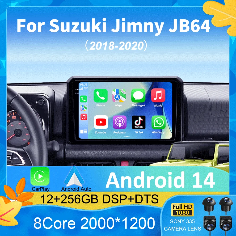

For Suzuki Jimny JB64 JB74 2018 2019 2020 Antoradio Android 14 2 Din Car Multimedia Stereo Player GPS Navigation Wifi DSP 9 Inch