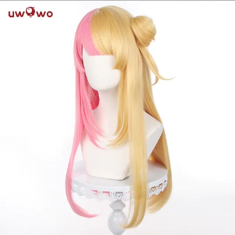 UWOWO-Peruca Cosplay Halloween Resistente ao Calor, Cabelo Comprido, Rosa e Dourado, Conjunto para Kotoka Torahime Cosplay