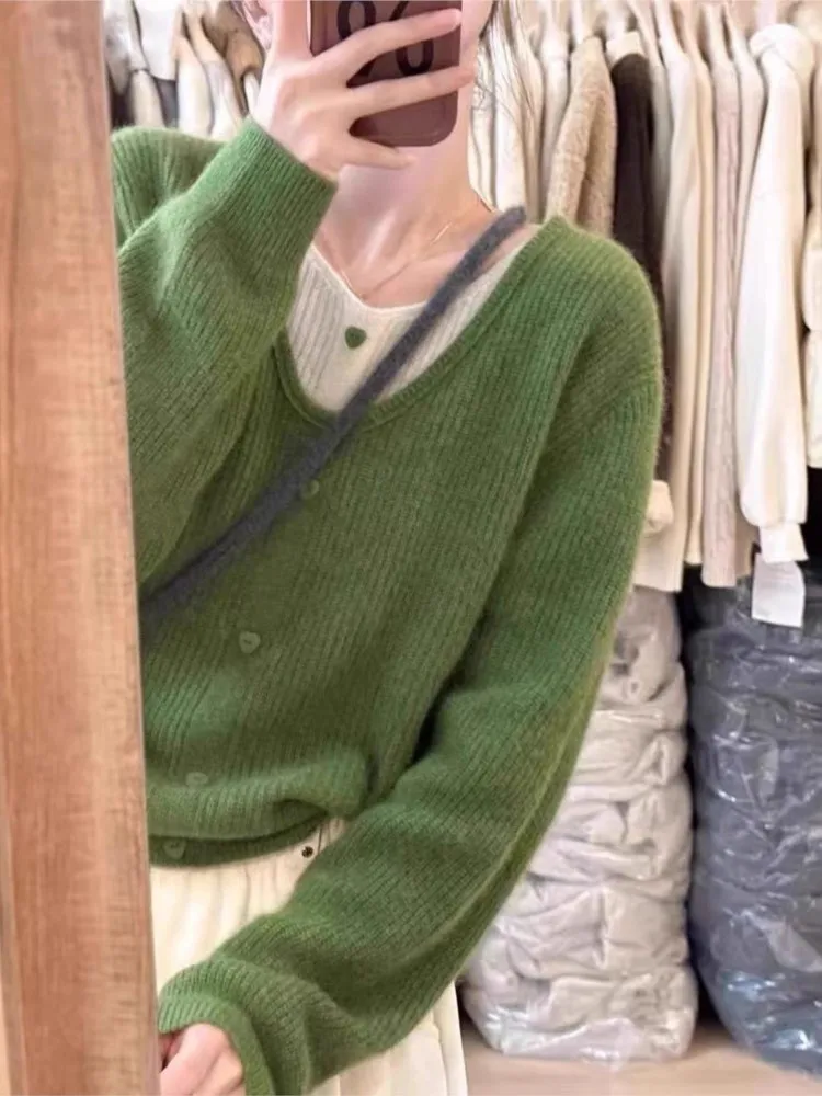 

2025 повседневный свитер для поездок на работу, женская зимняя одежда, женский вязаный пуловер, тонкий контрастный универсальный домашний костюм с длинными рукавами
