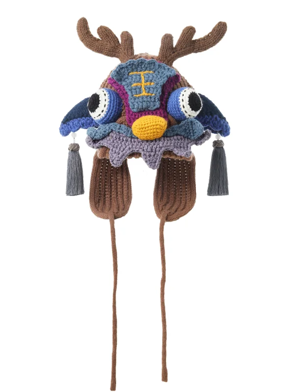 2026年新作-手編みウール帽子-鹿型-3d目付き-ユニセックス-温かい帽子-可愛いスタイル-男女兼用-冬に最適