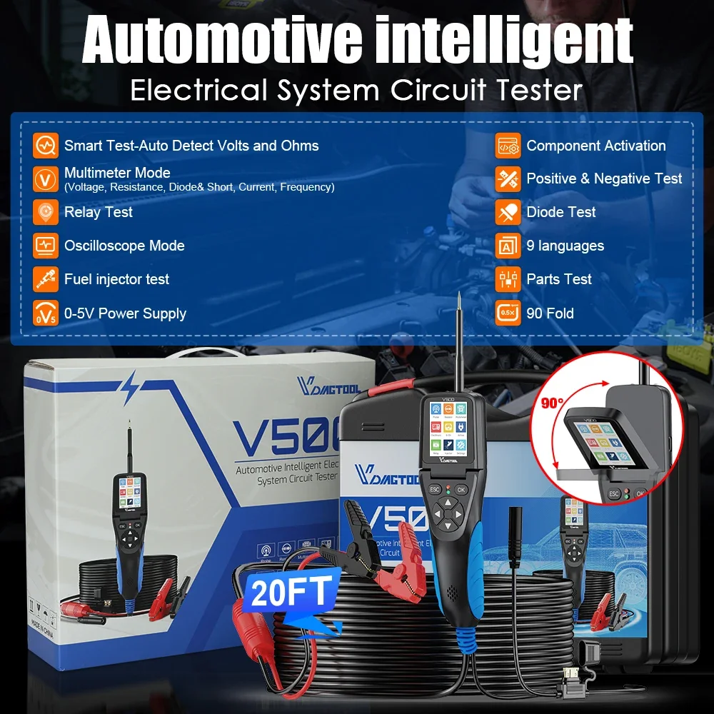 Vdiagtool V500 12-24V Automotive Electrical System Circuit Tester 0-5V Power Supply Fuel Injector Test Circuit Detector